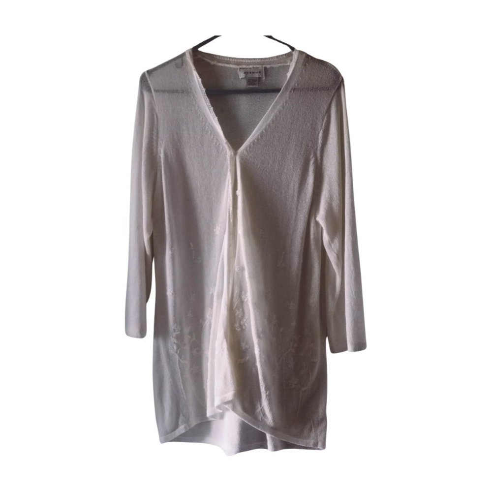 Women's 1X Avenue Floral Button Down Crochet Duster Cardigan Sweater